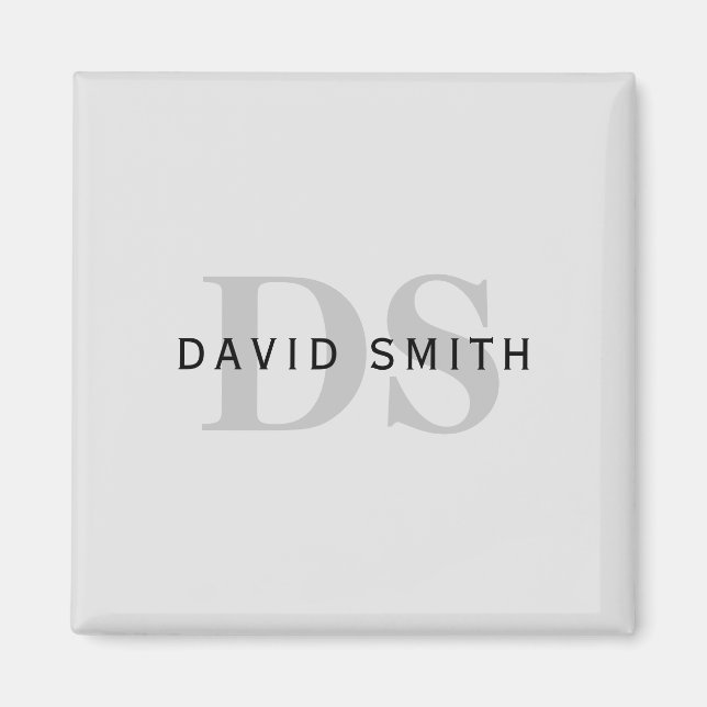 Íman Nome Moderno e Monograma | Cinzas editáveis e pret (Frente)