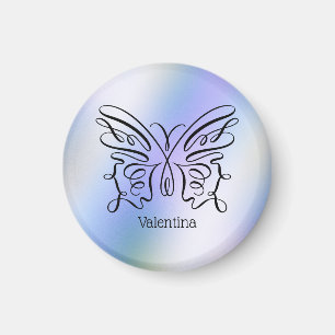 Íman Nome Monograma Borboleta Holográfica Azul Roxo