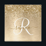 Íman Nome Monograma Brilhante em Metal Dourado<br><div class="desc">Personalize facilmente este design de ímã chique e moderno,  apresentando um brilho dourado cintilante sobre um fundo metálico dourado escovado.</div>