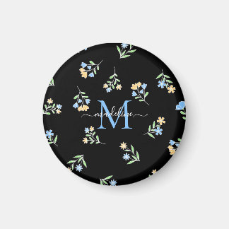 Íman Nome monograma e amarelo azul inicial