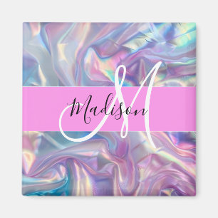 Íman Nome Monograma Holográfico Iridescente Rosa Femini