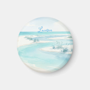 Íman nome ondas de praia aquarela azul pastel editável