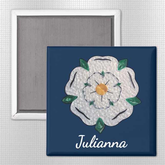 Íman Nome, Papel Quilled Yorkshire White Rose 2-in (Criador carregado)