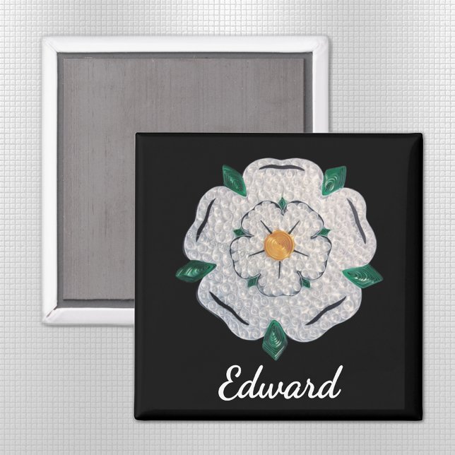 Íman Nome, Papel Quilled Yorkshire White Rose 2-in (Criador carregado)