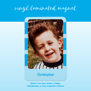 Íman Nome personalizado adicionar foto com listras azui