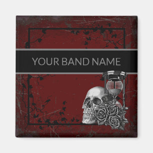 Íman Nome Personalizado Banda Merch Skull Rosa Rock Rol
