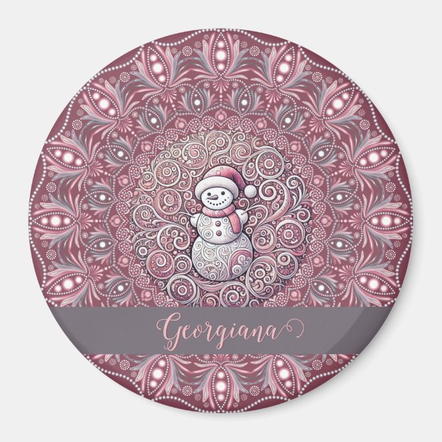 Íman Nome Personalizado Bastante Quente Snowman Mandala (Frente)