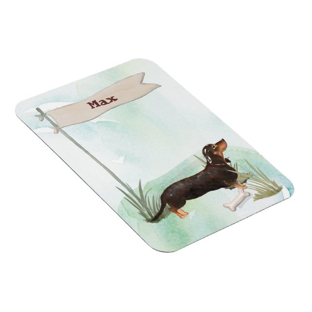 Íman Nome personalizado Black & Tan Dachshund Pet Dog (Lado Direito)