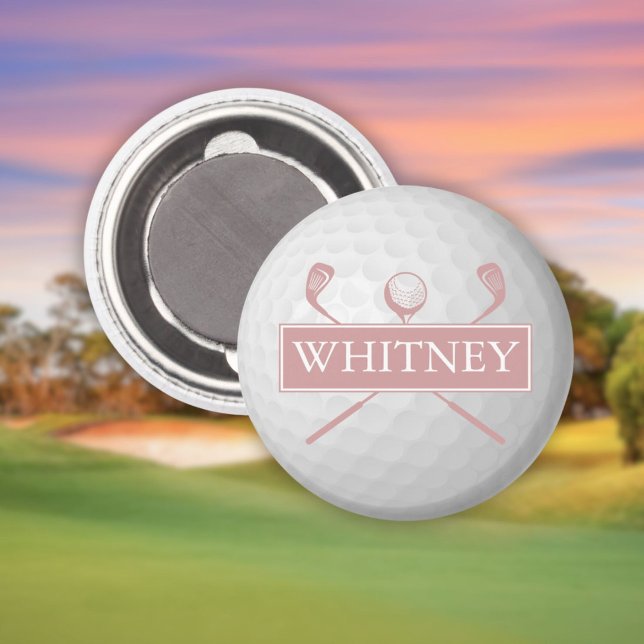 Íman Nome Personalizado Bola de Golfe Rosa Rosa Dusty (Personalized Name Dusty Rose Pink Golf Ball Magnet)