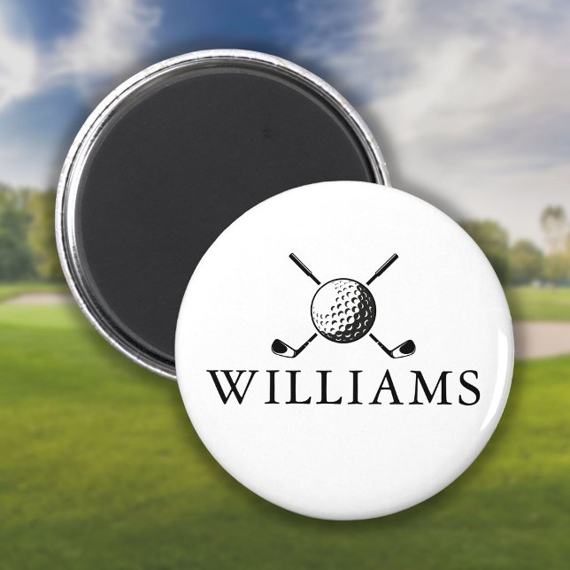 Íman Nome Personalizado Bola E Clusters De Golfe (Custom Name Golf Ball And Clubs Magnet)