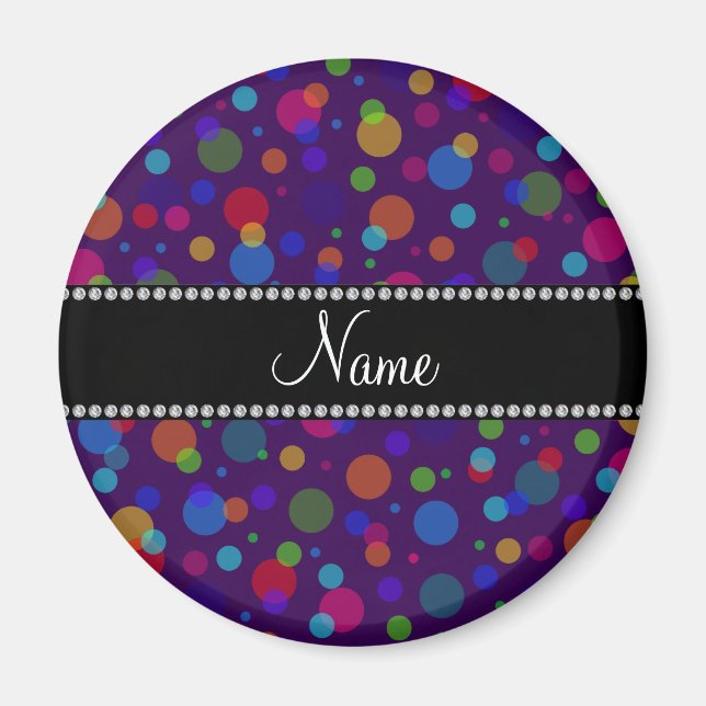 Íman Nome personalizado bolinhas arco-íris roxas (Frente)