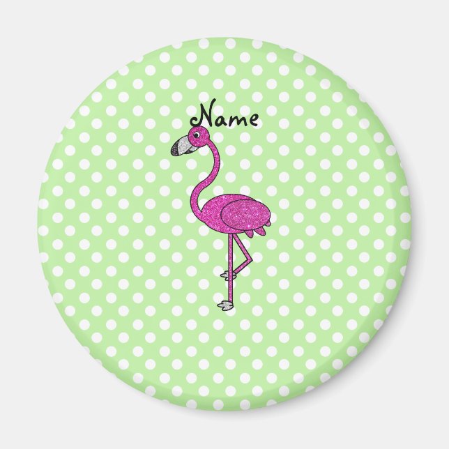Íman Nome personalizado bolinhas verdes flamingo (Frente)