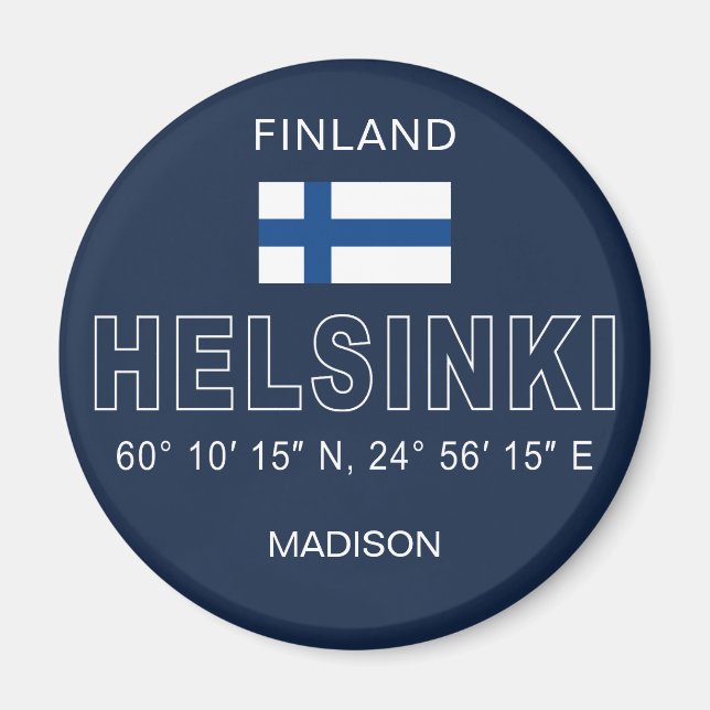Íman Nome Personalizado Coordenadas de Helsinque (Frente)
