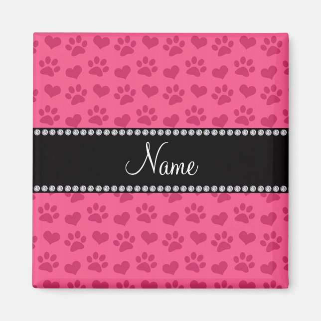 Íman Nome personalizado corações cor-de-rosa e estampas (Frente)