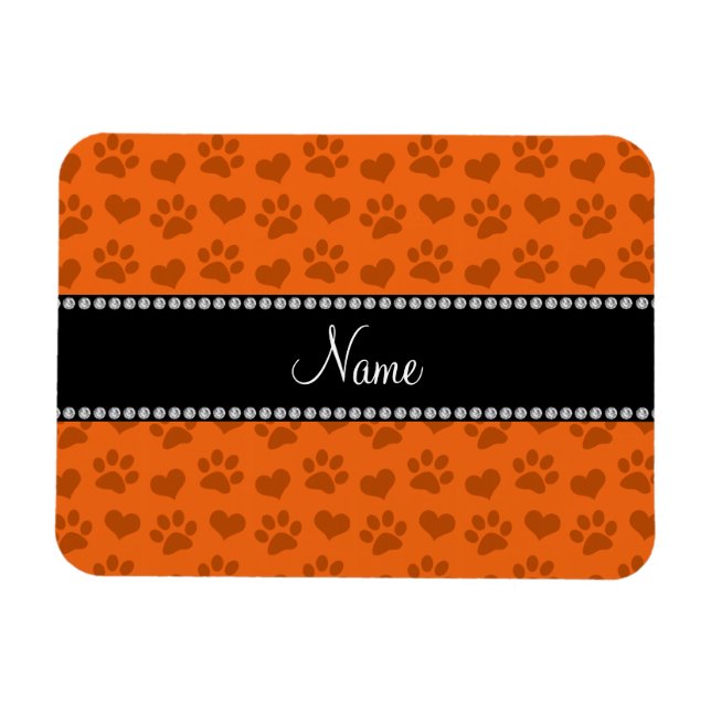 Íman Nome personalizado corações laranja e estampas de  (Horizontal)