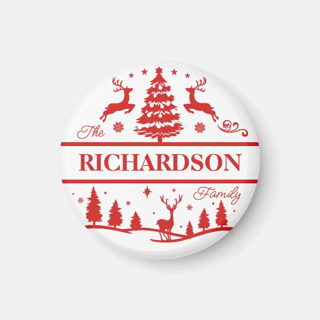 Íman Nome Personalizado da Família Red White Christmas (Frente)