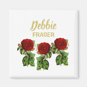Íman Nome personalizado da flor vermelha e das folhas v