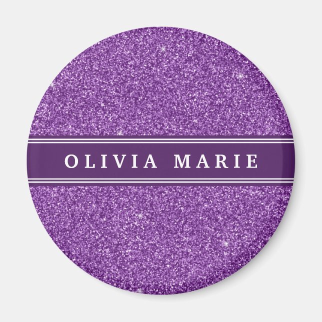 Íman Nome Personalizado da Glitter Roxo (faux) (Frente)