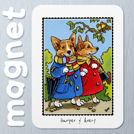 Íman Nome Personalizado da Ilustração de Cachorro Corgi