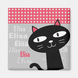 Íman Nome personalizado de bolinhas cor-de-rosa de gato