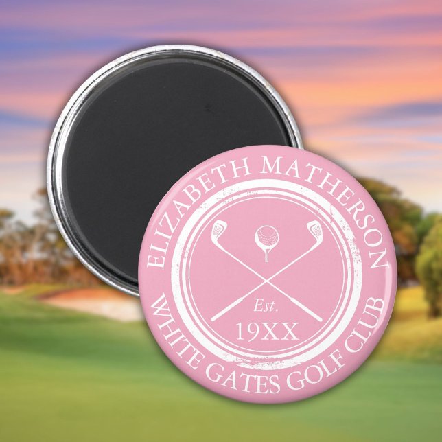 Íman Nome Personalizado de Clube de Golfe Rosa (Personalized Pink Golf Club Name Magnet)