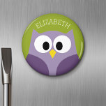 Íman Nome Personalizado de Coruja de Cartoon Cute Roxo<br><div class="desc">Uma coruja moderna e simples com cores modernas. Você pode adicionar um nome,  um monograma ou outro texto personalizado. Se precisar mover a arte,  clique no botão personalizar para fazer alterações.</div>