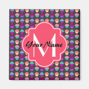 Íman Nome Personalizado de Cupcakes Rosa Quente,Monogra