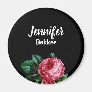 Íman Nome personalizado de flor rosa-vírgula preto