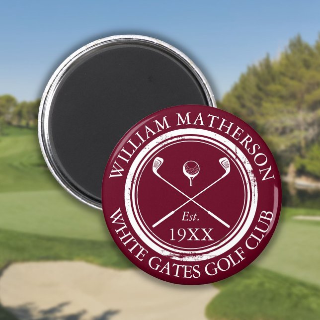 Íman Nome Personalizado do Clube de Golfe Borgonha (Personalized Golf Club Name Burgundy Magnet)