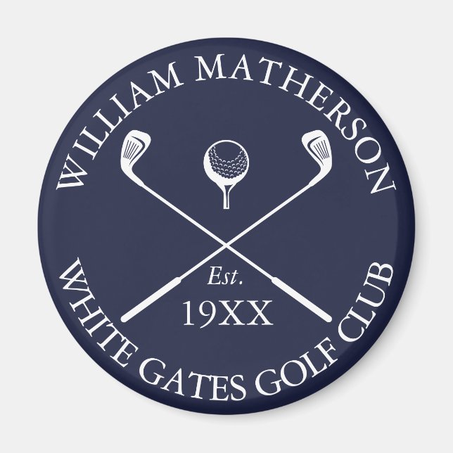 Íman Nome Personalizado do Clube de Golfe Clássico Azul (Frente)