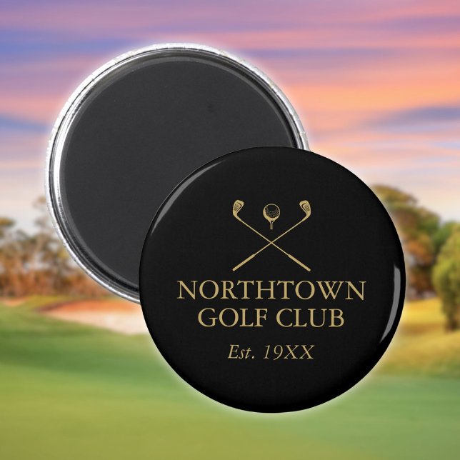 Íman Nome Personalizado Do Clube De Golfe Preto E Doura (Personalized Golf Club Name Black And Gold Magnet)