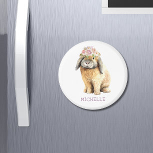 Íman Nome Personalizado do Coelho Floral de Coelho de W