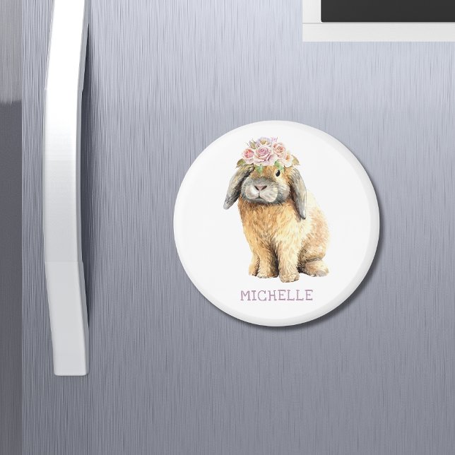 Íman Nome Personalizado do Coelho Floral de Coelho de W (Criador carregado)