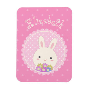 Íman Nome Personalizado do Kawaii Bunny e Flores Rosa