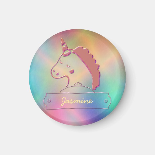 Íman Nome Personalizado do Unicorn 3D Holográfico (Frente)