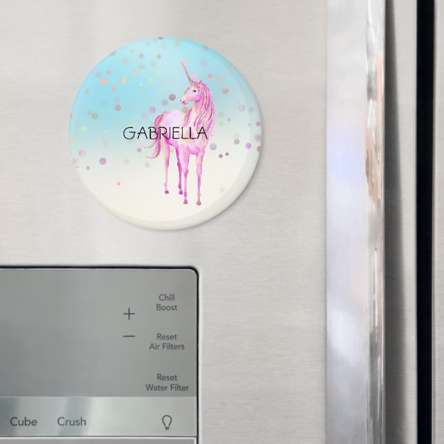Íman Nome Personalizado do Unicorn Confetti Rosa (In Situ (Fridge))