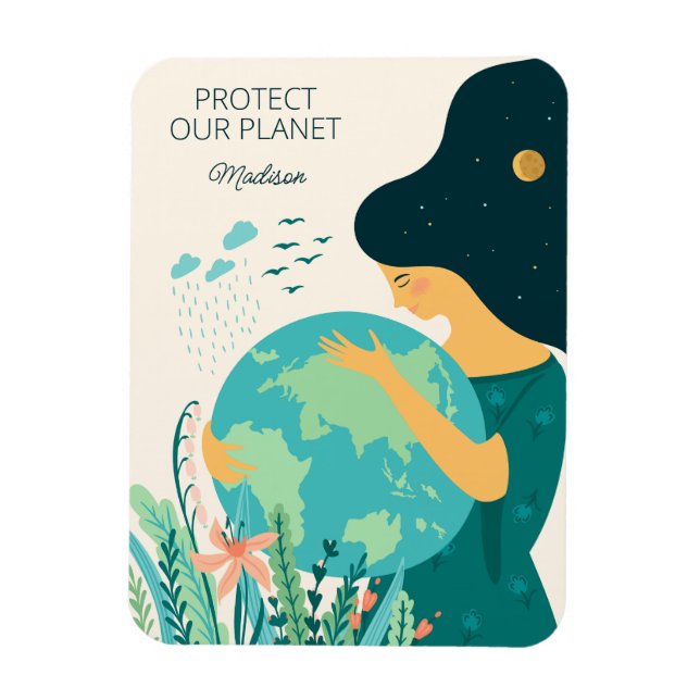 Íman Nome Personalizado e Planeta de Texto Terra Mãe (Vertical)