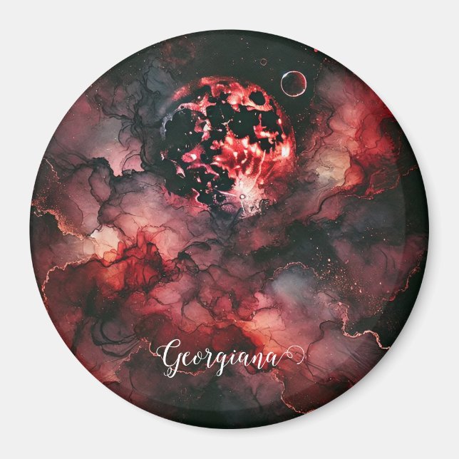 Íman Nome Personalizado Eerie Blood Moon Halloween Tint (Frente)