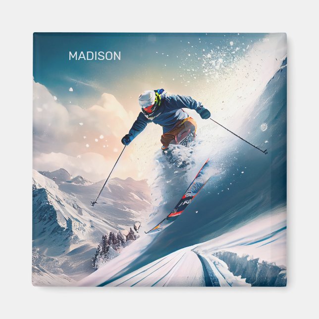 Íman Nome Personalizado - esquiador Mountain (Frente)