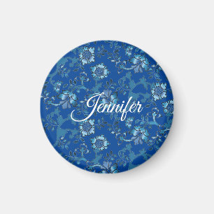 Íman Nome Personalizado Floral Azul Elegante para Calig