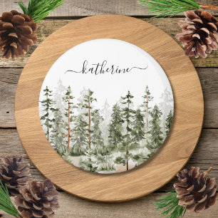 Íman Nome Personalizado Floresta de Pinheiros Verde Rús