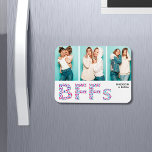 Íman Nome Personalizado Foto dos Melhores Amigos do BFF<br><div class="desc">Esta design apresenta um texto moderno do BFF feito de corações femininos e três quebra-cabeça de quebra-cabeça com seus nomes personalizados. Celebre sua amizade com seus melhores amigos com este belo presente. Adicione suas próprias fotos e edite os nomes nas caixas de texto fornecidas #quebra-cabeça #jigsee #jigsawpuzzles #games #diversão #presentes...</div>
