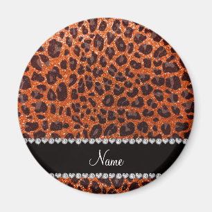 Íman Nome personalizado glitter laranja impressão leopa