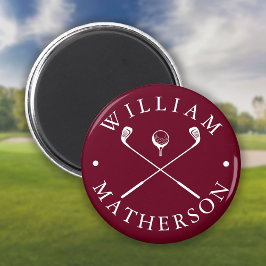 Íman Nome Personalizado Golf Clubs Burgundy E White