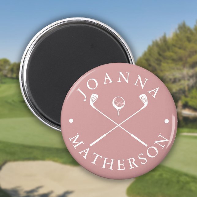 Íman Nome Personalizado Golf Clubs Dusty Rosa e White M (Custom Name Golf Clubs Dusty Rose And White Magnet)
