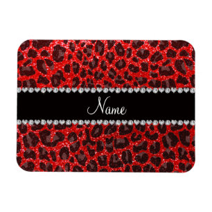 Íman Nome personalizado impressão leopardo neon vermelh
