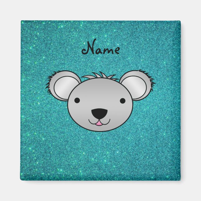 Íman Nome personalizado: koala face turquoise glitter (Frente)
