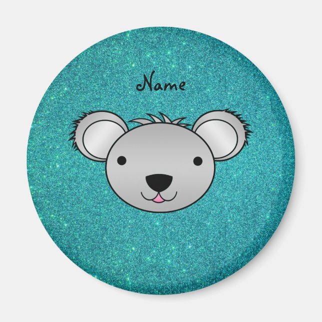 Íman Nome personalizado: koala face turquoise glitter (Frente)