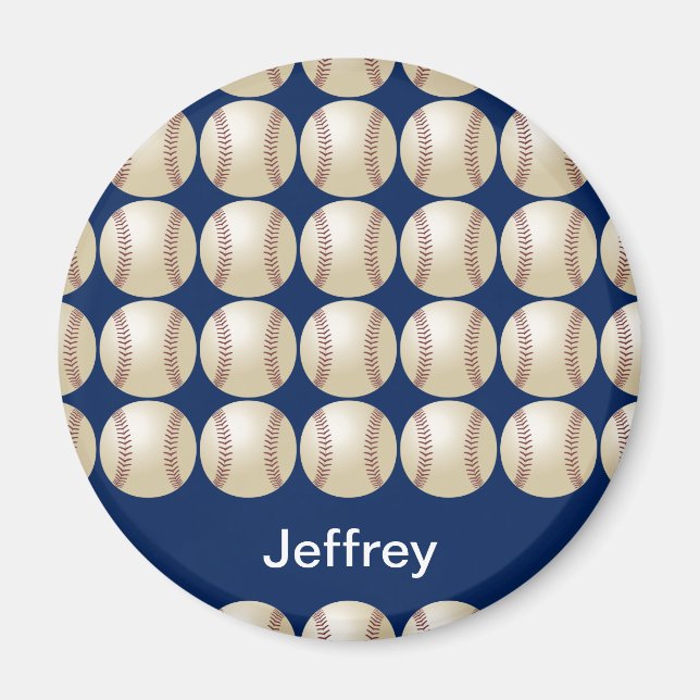 Íman Nome Personalizado Magnet de Baseball, fundo azul (Frente)