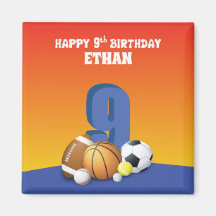 Íman Nome Personalizado Menino 9º Aniversário Bolas Esp